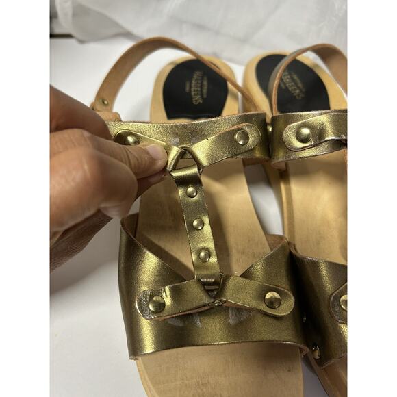 Swedish Hasbeens Rivet Sandal Wedges Leather On Trend Gold EU 39 US Size 8.5 - Picture 6 of 10